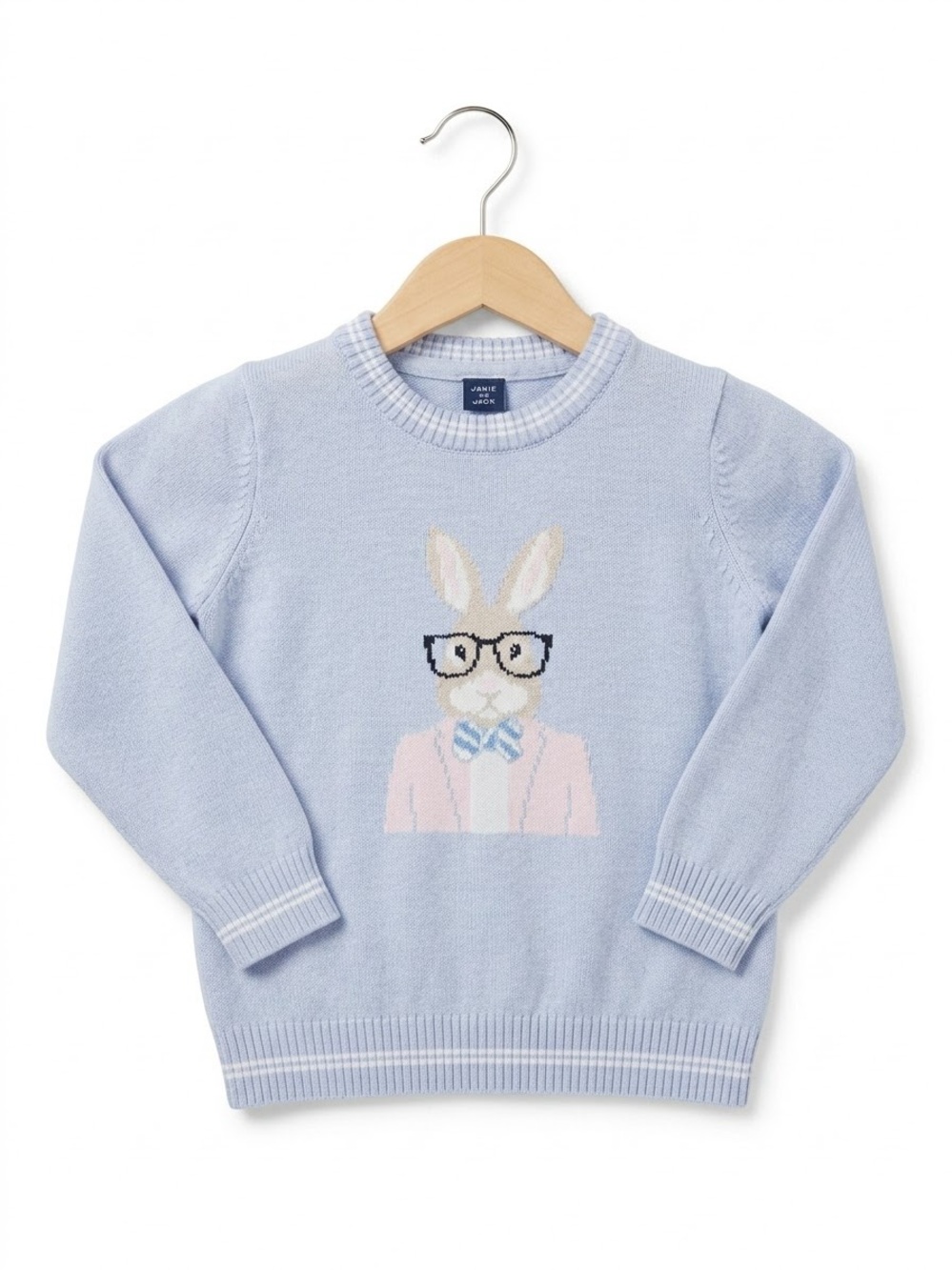 Janie and Jack Boys Blue Intarsia Dapper Bunny Sweater